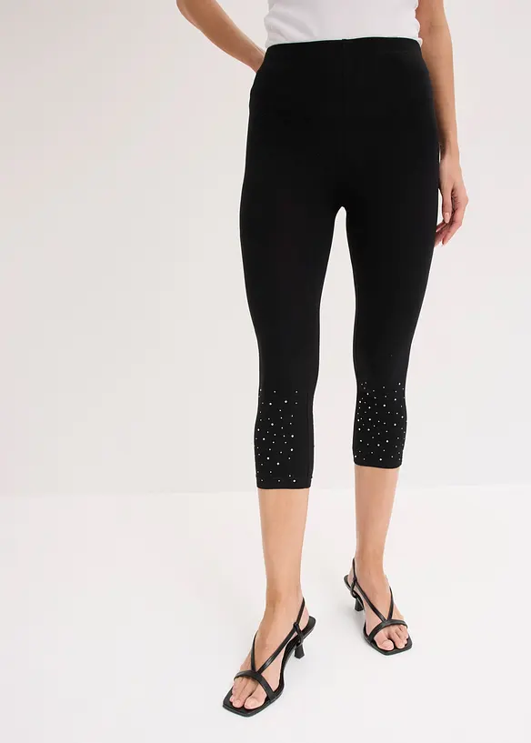 Capri-Leggings aus elastischem Baumwoll-Mix in schwarz von vorne - bonprix