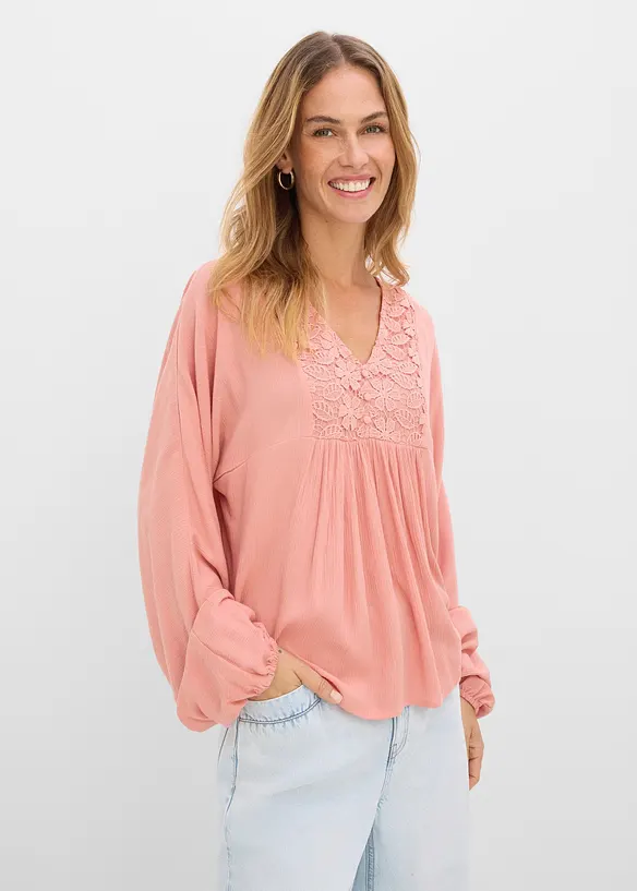 Tunikabluse aus feiner Viskose	 in rosa von vorne (im Anschnitt) - bonprix