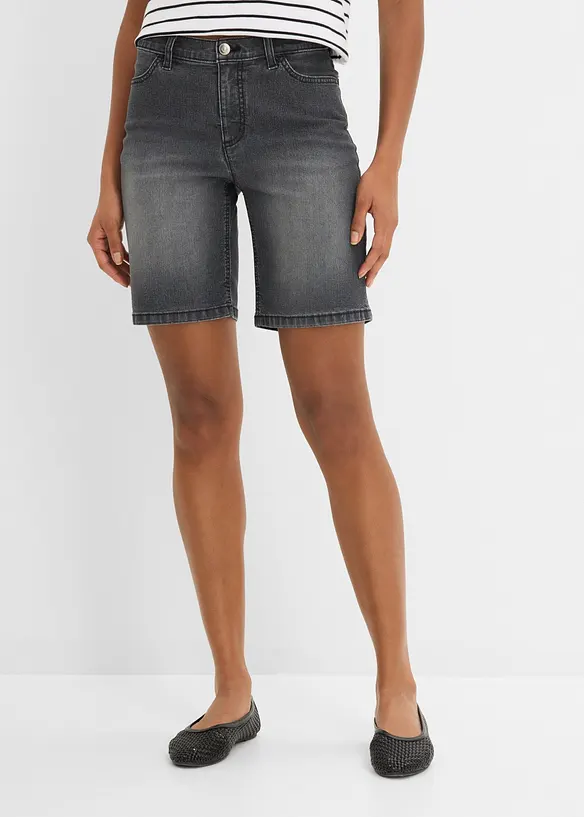 Jeans-Bermuda Mid Waist in schwarz von vorne - bonprix