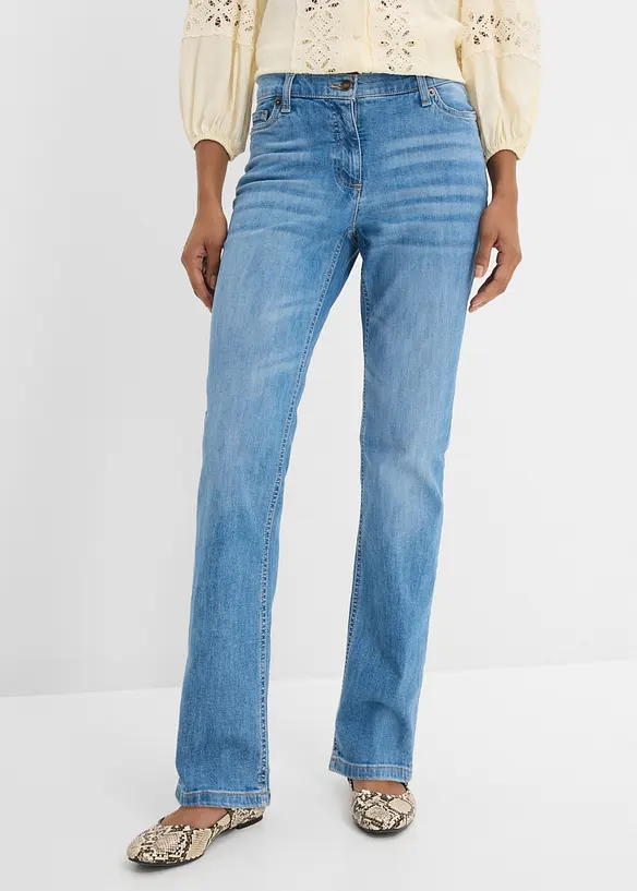 Straight-Jeans Mid Waist, Bequembund in blau von vorne - bonprix