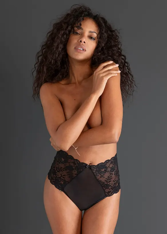High Waist String ouvert mit abnehmbarer Kette in schwarz von vorne - bonprix