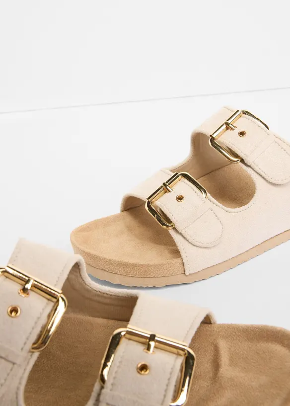 Pantoletten mit Schnalle in beige - bonprix