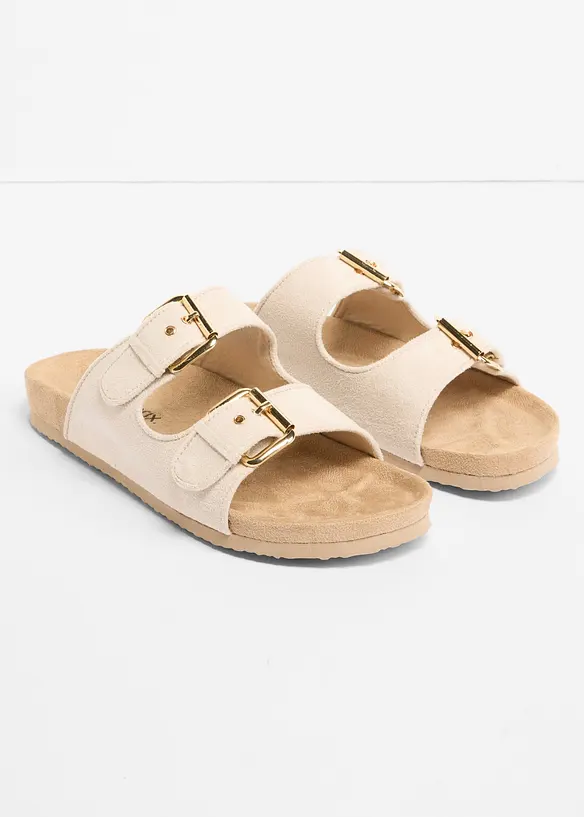 Pantoletten mit Schnalle in beige - bonprix