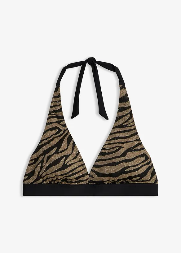 Neckholder-Bikinioberteil aus glänzendem Material in schwarz von vorne - bonprix