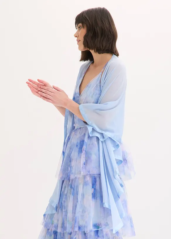 Stola mit feinem Satindetail in blau von vorne (im Anschnitt) - bonprix