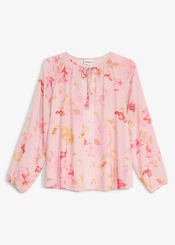 Chiffonbluse mit Bindebändern in rosa von vorne - bonprix