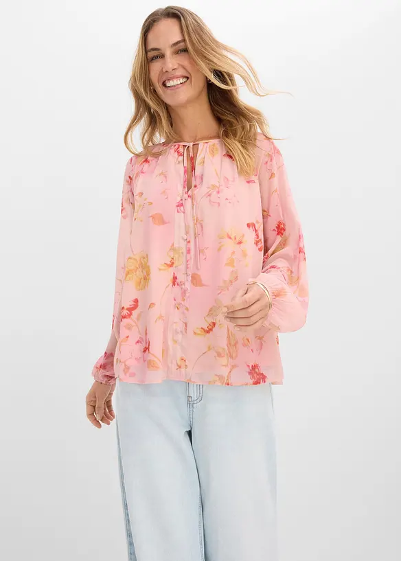 Chiffonbluse mit Bindebändern in rosa von vorne (im Anschnitt) - bonprix