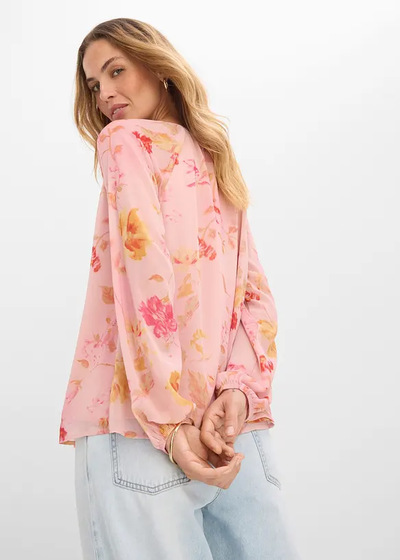 Chiffonbluse mit Bindebändern in rosa von hinten (im Anschnitt) - bonprix