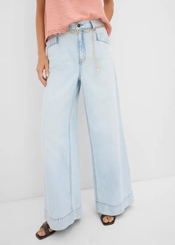 Wide-Leg-Jeans High Waist in blau von vorne - bonprix