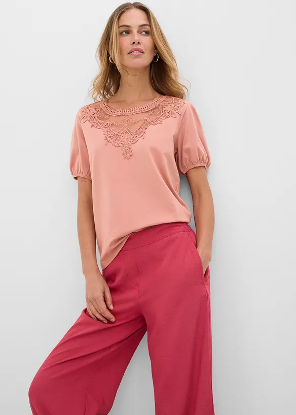 Shirt aus elastischer Baumwolle in rosa von vorne (im Anschnitt) - bonprix