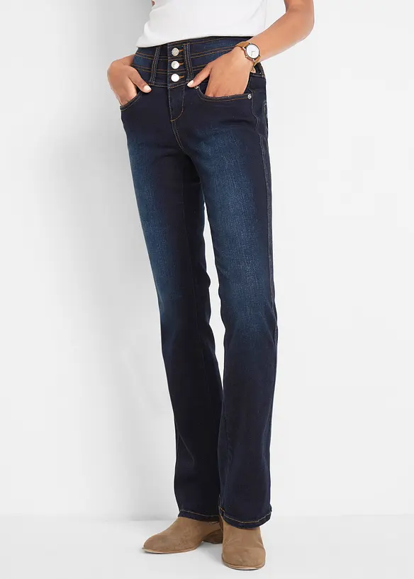 Bootcut-Jeans High Waist, Shaping in blau von vorne - bonprix
