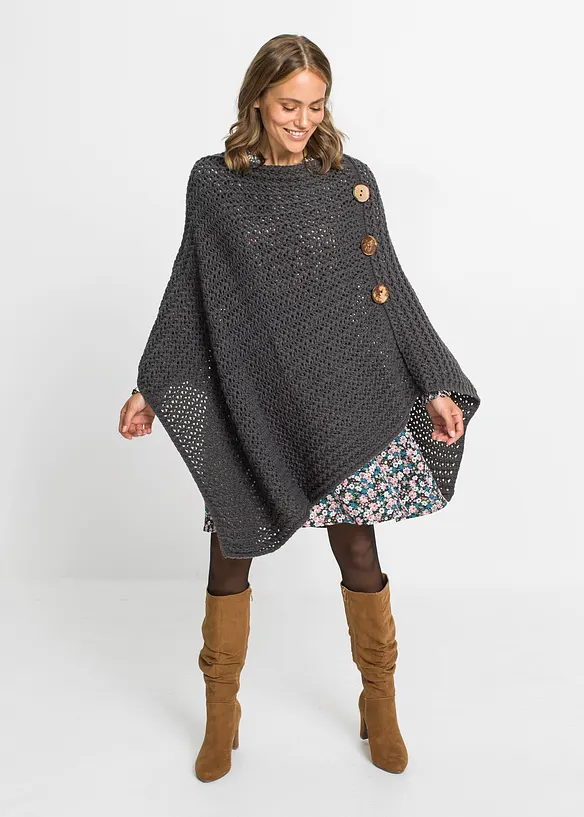 Poncho mit Knöpfen in grau im Look von vorne (Totalaufnahme) - bonprix