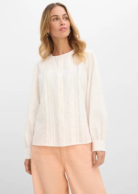 Bluse aus griffigem Popeline in weiß von vorne (im Anschnitt) - bonprix Bluse aus griffigem Popeline in weiß von vorne (im Anschnitt) - bonprix