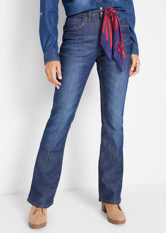 Bootcut-Jeans High Waist, Thermo in blau von vorne - bonprix