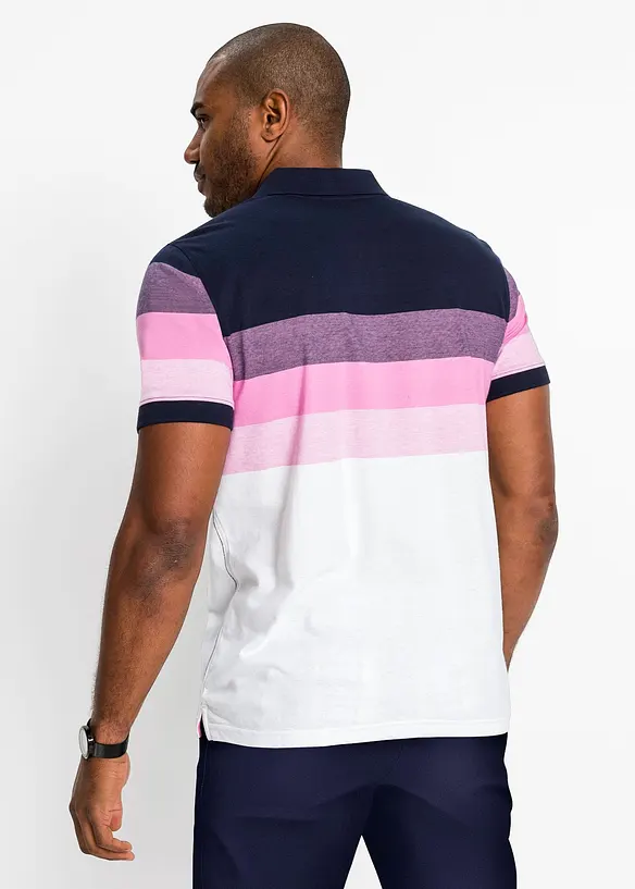 Jersey Poloshirt, Kurzarm aus reiner Bio-Baumwolle in blau von hinten (im Anschnitt) - bonprix