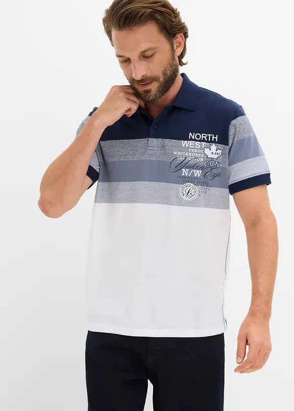 Jersey Poloshirt, Kurzarm aus reiner Bio-Baumwolle in blau von vorne (im Anschnitt) - bonprix