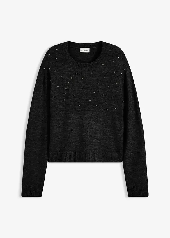 Boxy-Pullover in schwarz von vorne - bonprix