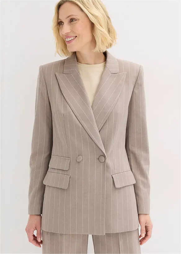 Nadelstreifen Blazer aus softem Viskose-Mix in braun von vorne (im Anschnitt) - bonprix