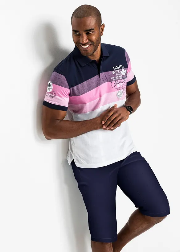 Jersey Poloshirt, Kurzarm aus reiner Bio-Baumwolle in blau von vorne (im Anschnitt) - bonprix