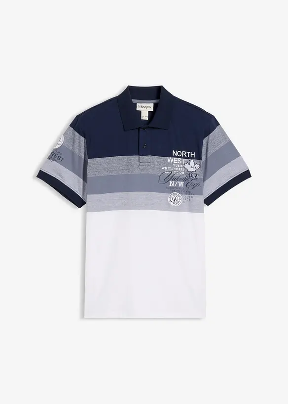 Jersey Poloshirt, Kurzarm aus reiner Bio-Baumwolle in blau von vorne - bonprix