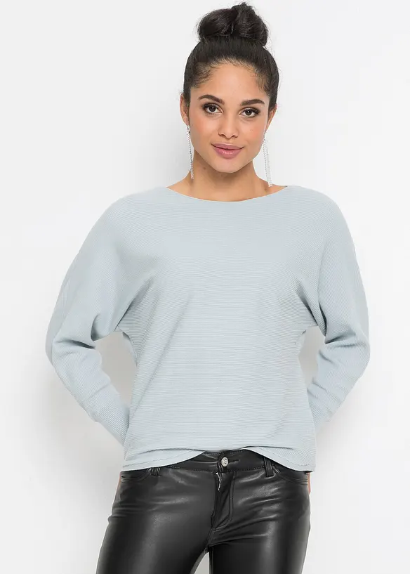 Oversize-Ripp-Pullover in blau von vorne (im Anschnitt) - bonprix