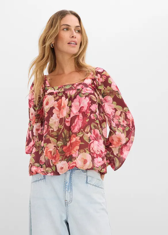Bluse mit Ballonsaum in rot von vorne (im Anschnitt) - bonprix