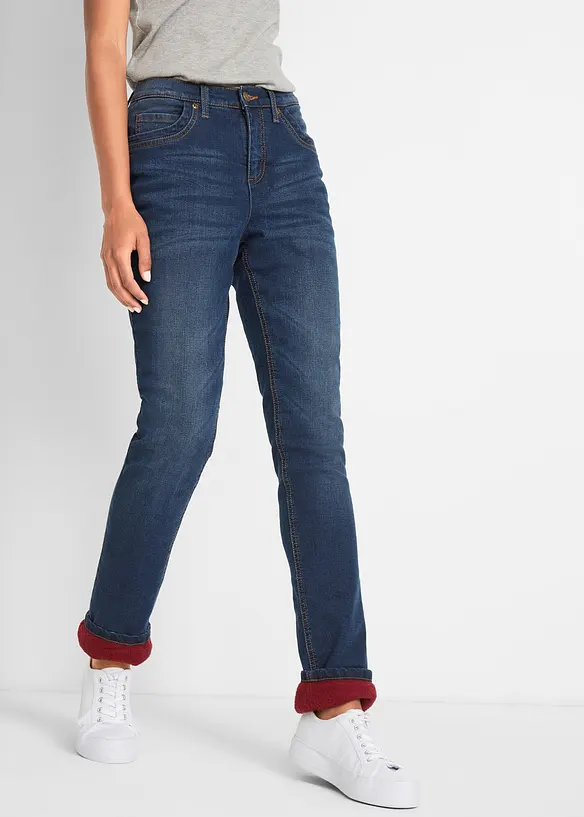Straight-Jeans High Waist, Thermo in blau von vorne - bonprix Straight-Jeans High Waist, Thermo in blau von vorne - bonprix