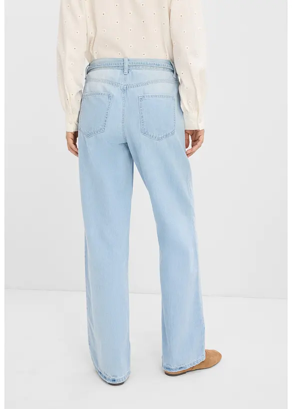 Wide-Leg-Jeans, Mid Waist, mit Gürtel in blau von hinten - bonprix