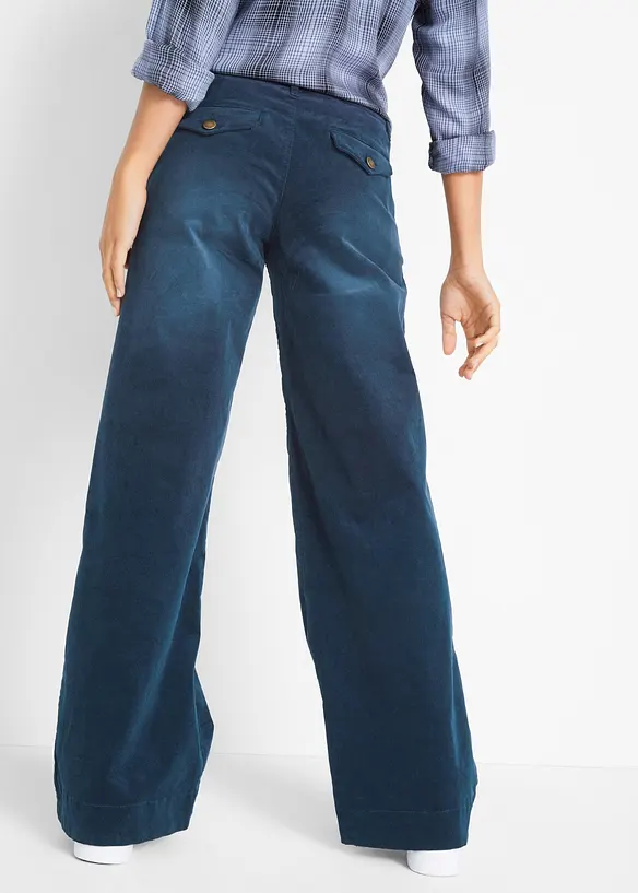 Weite Cordhose aus Baumwoll-Mix in blau von hinten - bonprix