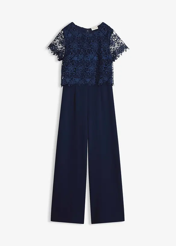 Jumpsuit aus softem Scuba mit Spitze in blau von vorne - bonprix