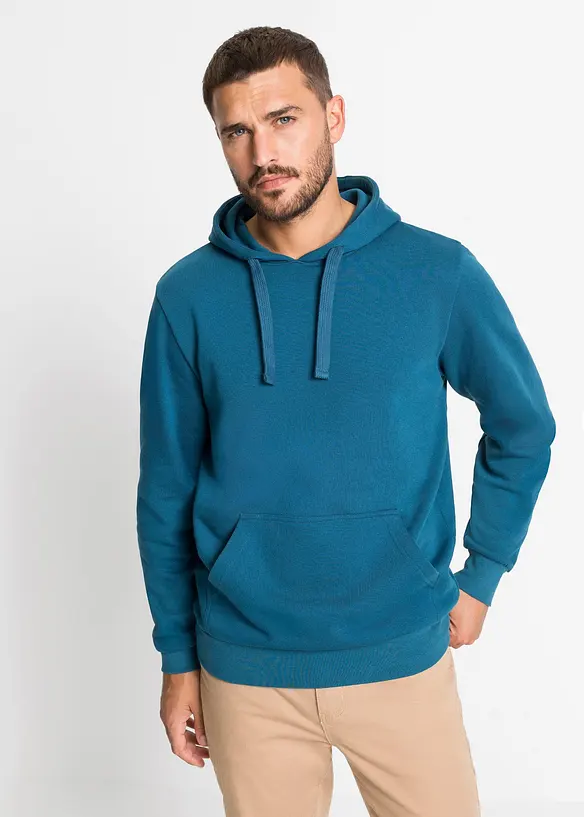 Hoodie in Regular Fit in petrol von vorne (im Anschnitt) - bonprix