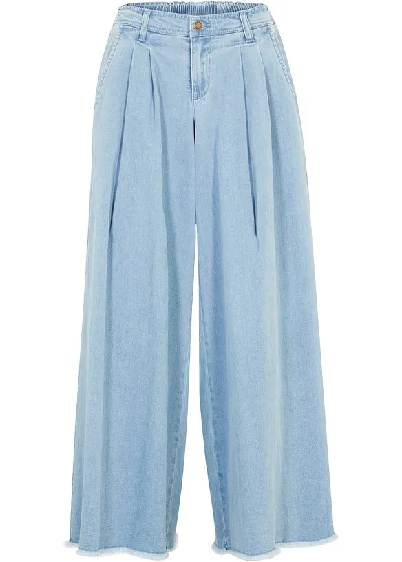Weiter Jeans-Hosenrock, Komfortbund in blau von vorne - bonprix