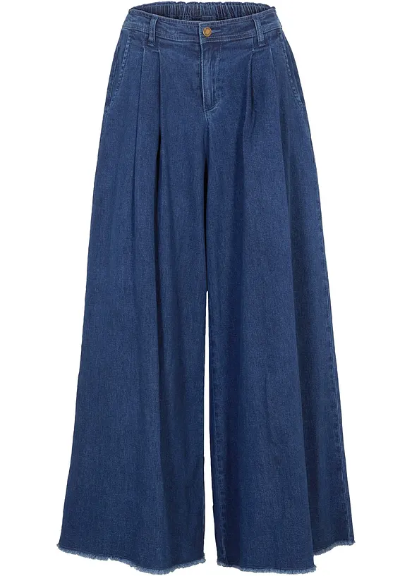 Weiter Jeans-Hosenrock, Komfortbund in blau von vorne - bonprix