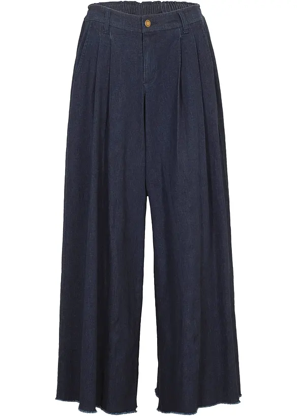 Weiter Jeans-Hosenrock, Komfortbund in blau von vorne - bonprix