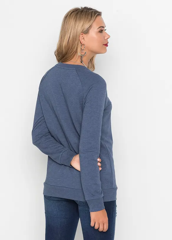 Sweatshirt aus Baumwoll-Mix in blau von hinten (im Anschnitt) - bonprix