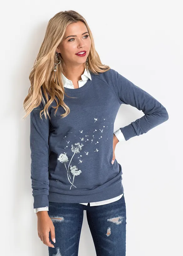 Sweatshirt aus Baumwoll-Mix in blau von vorne (im Anschnitt) - bonprix