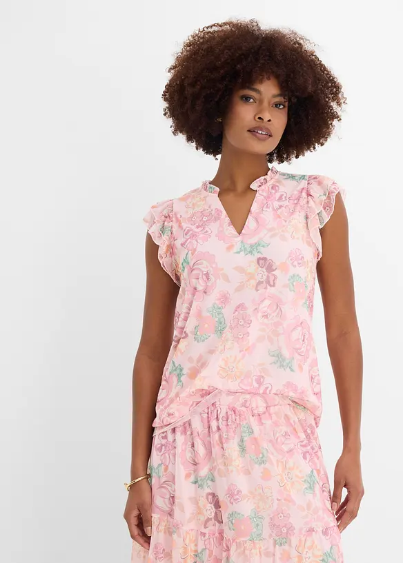 Shirtbluse aus softem Mesh in rosa von vorne (im Anschnitt) - bonprix Shirtbluse aus softem Mesh in rosa von vorne (im Anschnitt) - bonprix