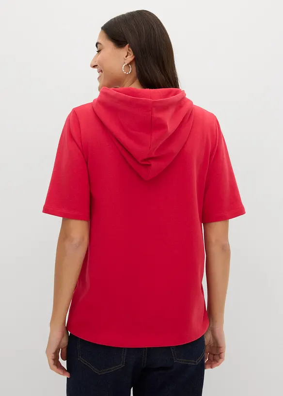 Halbarm-Hoodie aus Baumwoll-Mix in rot von hinten (im Anschnitt) - bonprix Halbarm-Hoodie aus Baumwoll-Mix in rot von hinten (im Anschnitt) - bonprix