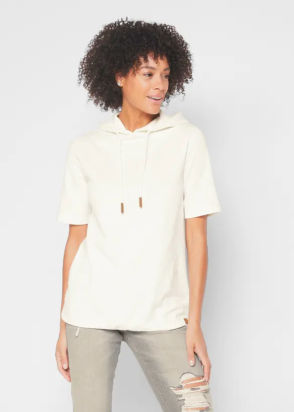 Halbarm-Hoodie aus Baumwoll-Mix in weiß von vorne (im Anschnitt) - bonprix Halbarm-Hoodie aus Baumwoll-Mix in weiß von vorne (im Anschnitt) - bonprix