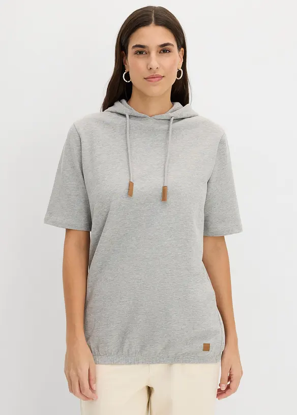 Halbarm-Hoodie aus Baumwoll-Mix in grau von vorne (im Anschnitt) - bonprix Halbarm-Hoodie aus Baumwoll-Mix in grau von vorne (im Anschnitt) - bonprix