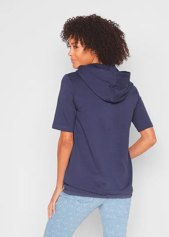 Halbarm-Hoodie aus Baumwoll-Mix in blau von hinten (im Anschnitt) - bonprix