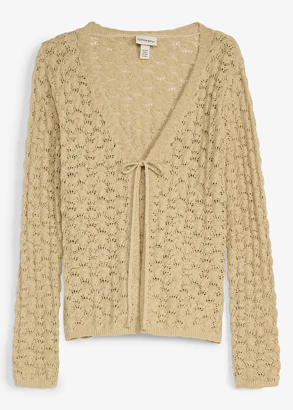 Ajour-Strickjacke aus reiner Baumwolle	 in beige von vorne - bonprix