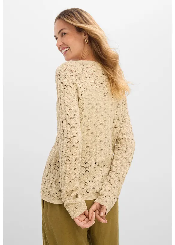 Ajour-Strickjacke aus reiner Baumwolle	 in beige von hinten (im Anschnitt) - bonprix