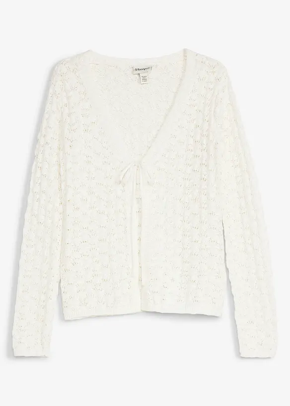 Ajour-Strickjacke aus reiner Baumwolle	 in weiß von vorne - bonprix