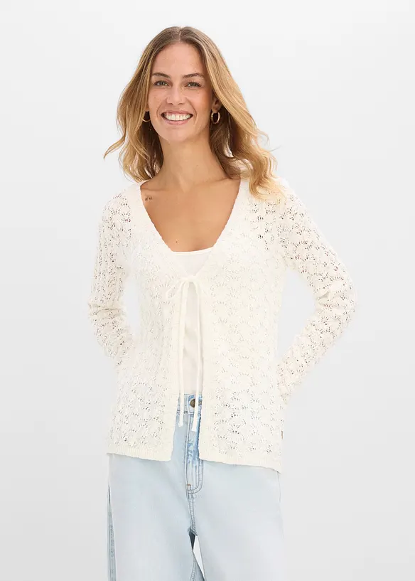 Ajour-Strickjacke aus reiner Baumwolle	 in weiß von vorne (im Anschnitt) - bonprix