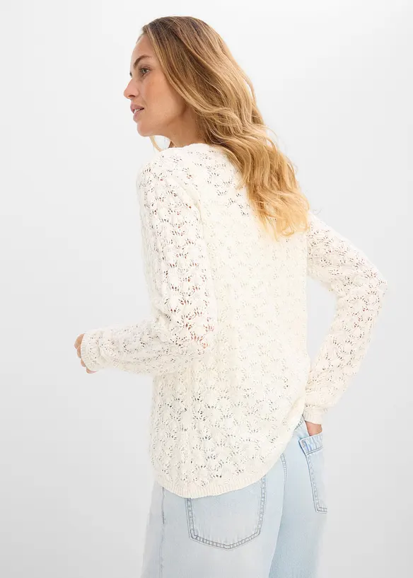 Ajour-Strickjacke aus reiner Baumwolle	 in weiß von hinten (im Anschnitt) - bonprix