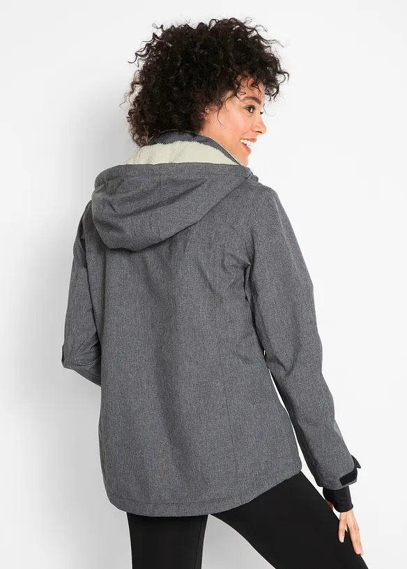 wasserdichte Outdoor-Funktions-Jacke mit Teddyfleece in grau von hinten (im Anschnitt) - bonprix