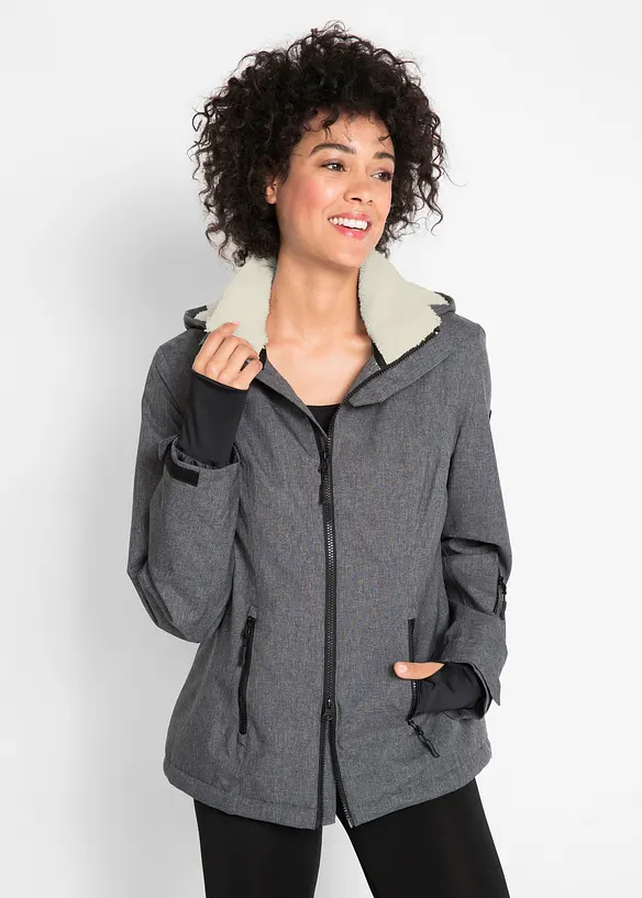wasserdichte Outdoor-Funktions-Jacke mit Teddyfleece in grau von vorne (im Anschnitt) - bonprix