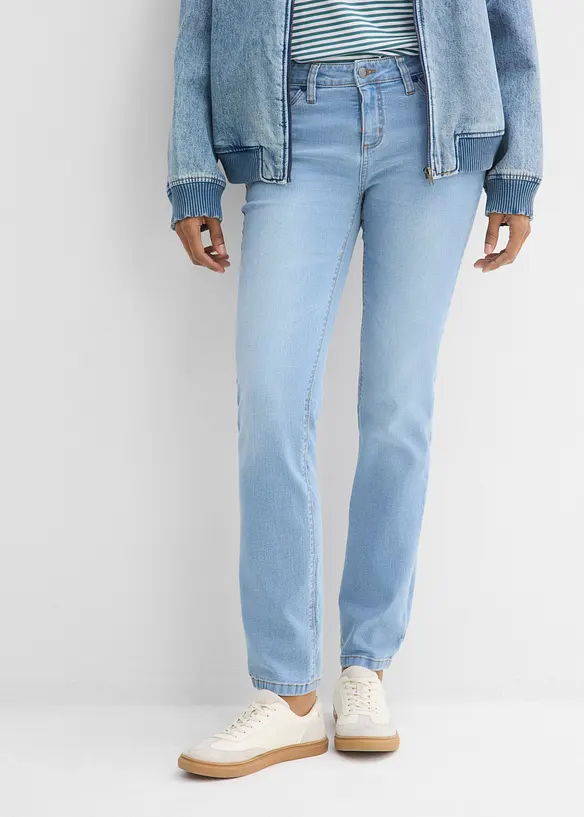 Straight Jeans Mid Waist, Stretch in blau von vorne - bonprix