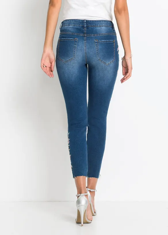 Skinny-Jeans Mid Waist, cropped in blau von hinten - bonprix
